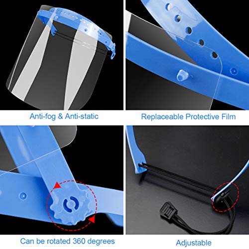 Pantalla Protección Facial Transparente, UNTIRE 3 soporte + 20 fundas Protector Facial, Desmontable, Ajustable y Reutilizable