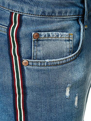 Pantalones Cortos destruidos Hombres con Rayas Laterales Azul