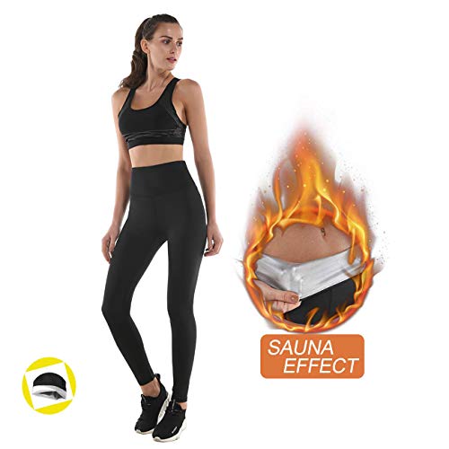 Pantalones de Sudoracion Adelgazantes Mujer NANOTECNOLOGÍA, Leggins Anticeluliticos Fitness Push Up Cintura Alta, Mallas Reductoras, Leggins Termicos de Compresion Sauna Deporte Yoga (L, Black01)