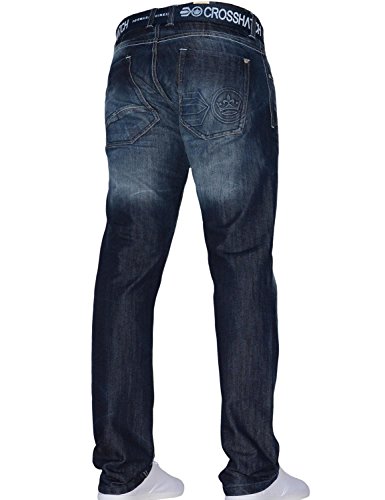 Pantalones vaqueros clásicos de corte recto para hombre, corte regular, con cinturón, todos los tamaños de cintura Azul Oscuro Lavado 34W/32L