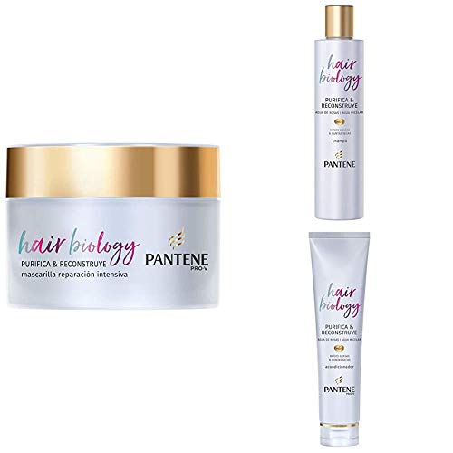 Pantene Pro-V Hair Biology Purifica & Reconstruye, Para Raíces Grasas Y Puntas Secas - Mascarilla 160 ml + Champú 250 ml + Acondicionador 160 ml