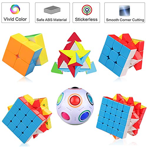 Paochocky Cubo Mágico Puzzle Pack, Cubo de la Velocidad Paquete- 2x2 3x3 4x4 5x5 Cubo de la Pirámide Magic Rainball Ball, con Caja de Regalo