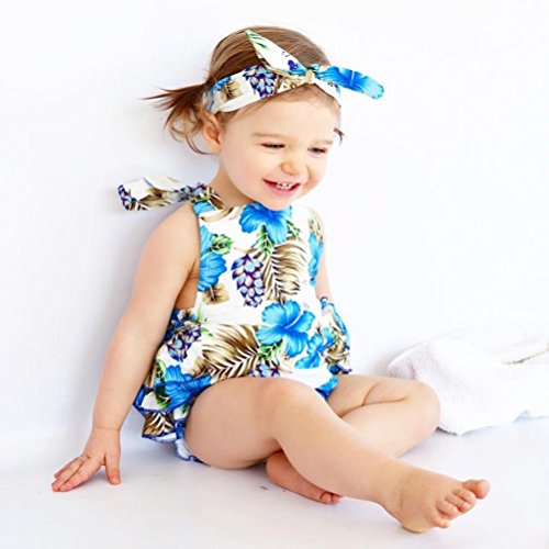 PAOLIAN Monos Ropa para bebé niñas Verano Sin Tirantes Volantes Cuello hálter Mameluco + Diadema Impresion de Floral Fiesta Peleles para bebés niña de 6 Meses 12 Meses 18 Meses 24 Meses (100, Blanco)