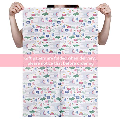 Papel de Regalo， ZWOOS Hojas Papel De Envoltura De Regalocon con Dinosaurios y Cactus para Cumpleaños, Despedidas de Soltera, Baby shower, Navidad y Más (4 Diseño,70 x 50cm)