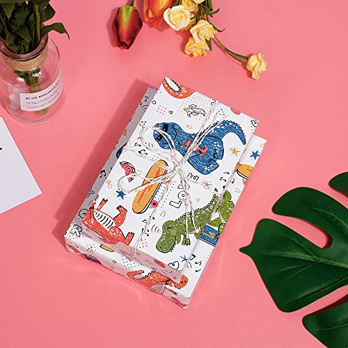 Papel de Regalo， ZWOOS Hojas Papel De Envoltura De Regalocon con Dinosaurios y Cactus para Cumpleaños, Despedidas de Soltera, Baby shower, Navidad y Más (4 Diseño,70 x 50cm)
