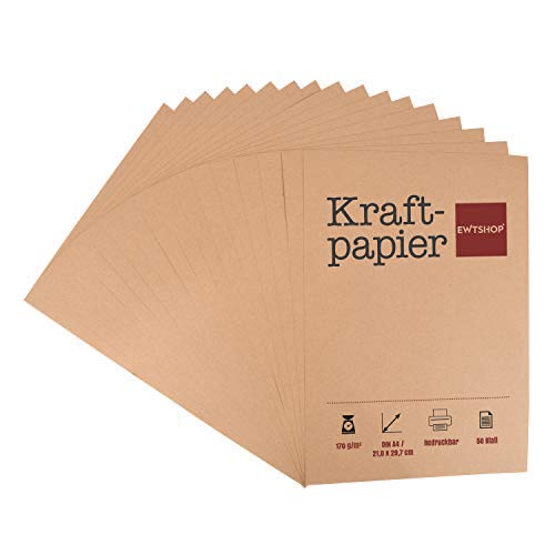 Papel kraft, 50 hojas, DIN A4, cartón natural, alta calidad, Brown Natural Craft Card, cartón kraft 170 g calidad