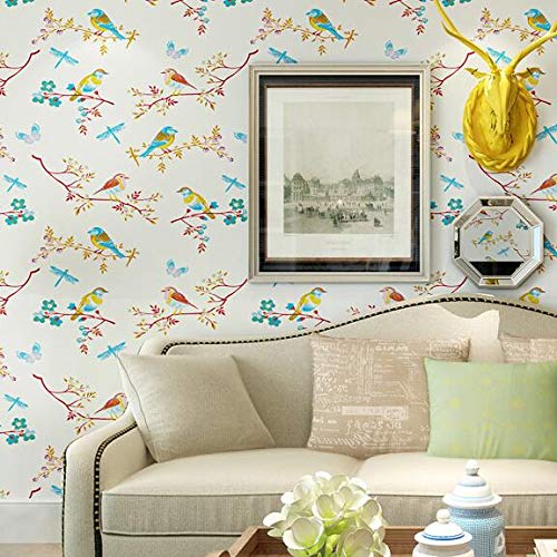 Papel Pintado Amarillo Azul Blanco Crema Rústico Ramita Pájaro Papel Pintado Naturaleza China Fondo Papel Pintado Decoración Del Hogar Dormitorio Idea Z04003 Crema Blanco Mural Etiqueta de la Pared