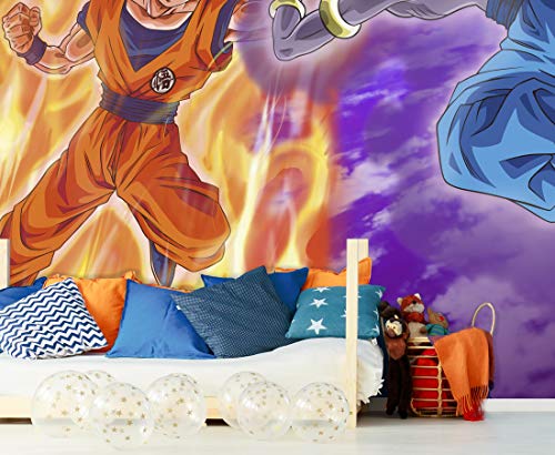 Papel Pintado de Pared Dragon Ball Super Goku vs Beerus Producto Oficial | 100x70 cm | Papel Pintado para Paredes | Producto Original |Decoración Hogar | DBS