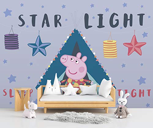Papel Pintado de Pared Peppa Pig Estrellas Producto Oficial | 100x70 cm | Papel Pintado para Paredes | Producto Original |Decoración Hogar |