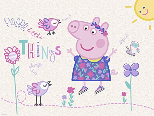 Papel Pintado de Pared Peppa Pig Flores Producto Oficial | 100x70 cm | Papel Pintado para Paredes | Producto Original |Decoración Hogar |