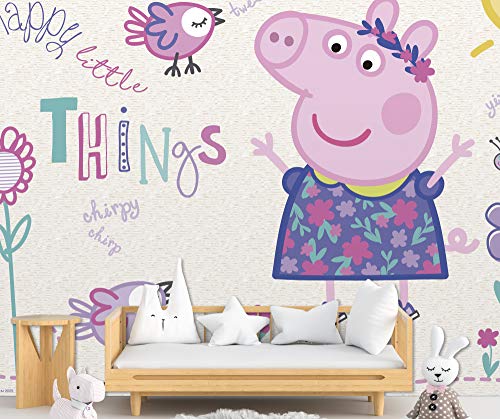 Papel Pintado de Pared Peppa Pig Flores Producto Oficial | 100x70 cm | Papel Pintado para Paredes | Producto Original |Decoración Hogar |