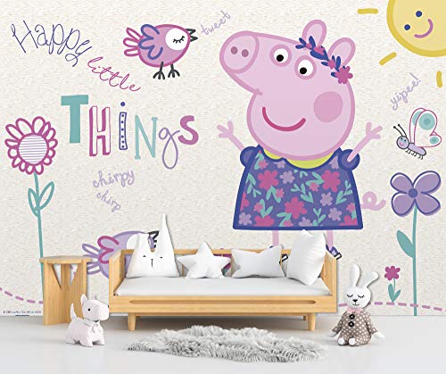 Papel Pintado de Pared Peppa Pig Flores Producto Oficial | 100x70 cm | Papel Pintado para Paredes | Producto Original |Decoración Hogar |
