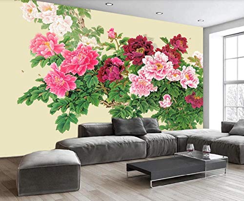 Papel Pintado Fotomurales 3D Flor De Peonía De Estilo Chino Pintado A Mano Papel pintado no tejido Decoración de Pared decorativos Murales 150x105 cm