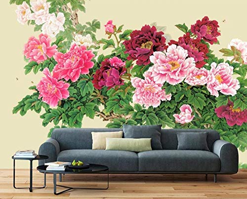 Papel Pintado Fotomurales 3D Flor De Peonía De Estilo Chino Pintado A Mano Papel pintado no tejido Decoración de Pared decorativos Murales 150x105 cm