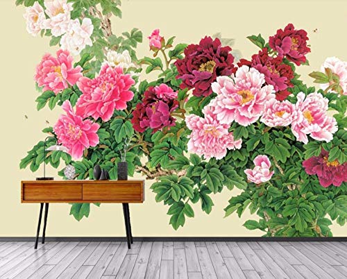 Papel Pintado Fotomurales 3D Flor De Peonía De Estilo Chino Pintado A Mano Papel pintado no tejido Decoración de Pared decorativos Murales 150x105 cm