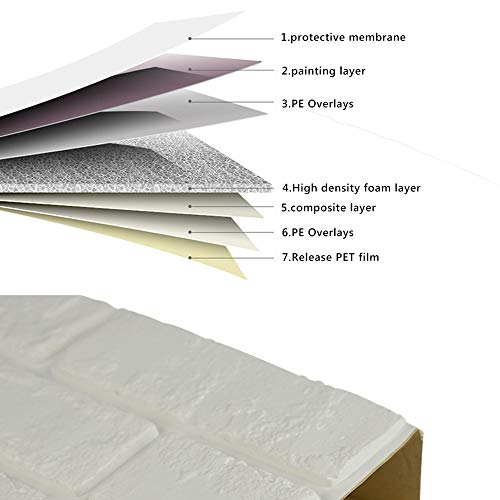 Papel tapiz de ladrillo 3D, repique extraíble y pegatina de pared de espuma PE para sala de estar sq ft 3.875/pcs (nuevo estilo 5 Piezas Blancas)