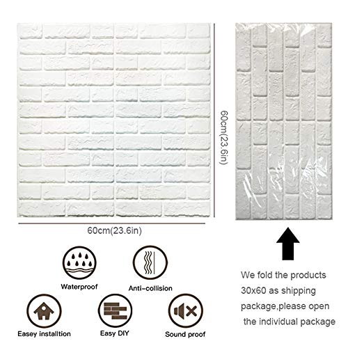 Papel tapiz de ladrillo 3D, repique extraíble y pegatina de pared de espuma PE para sala de estar sq ft 3.875/pcs (nuevo estilo 5 Piezas Blancas)