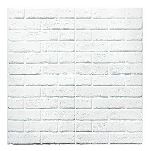 Papel tapiz de ladrillo 3D, repique extraíble y pegatina de pared de espuma PE para sala de estar sq ft 3.875/pcs (nuevo estilo 5 Piezas Blancas)