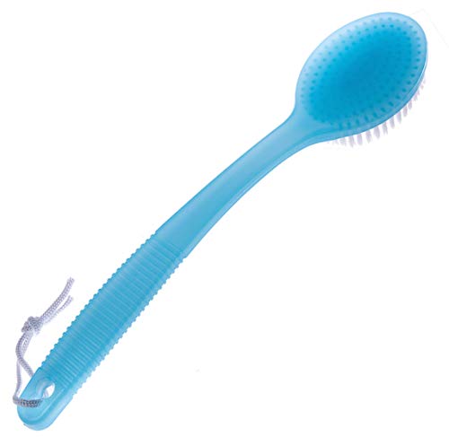 PAQUETE DE 2 CEPILLOS DE BAÑO Y DUCHA DE PRIMERA CALIDAD: un cepillo corporal de calidad rosa y otro azul con mango largo