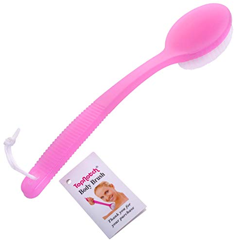 PAQUETE DE 2 CEPILLOS DE BAÑO Y DUCHA DE PRIMERA CALIDAD: un cepillo corporal de calidad rosa y otro azul con mango largo