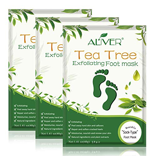 Paquete de 3 mascarillas exfoliantes para los pies, calcetines exfoliantes para los pies, callosidades, removedor de piel muerta, mascarilla exfoliante para los pies con aloe para pieles secas
