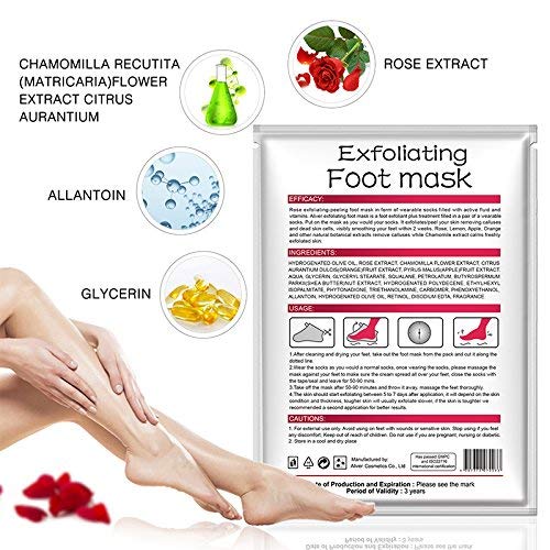 Paquete de 3 mascarillas exfoliantes para los pies, calcetines exfoliantes para los pies, callosidades, removedor de piel muerta, mascarilla exfoliante para los pies con aloe para pieles secas