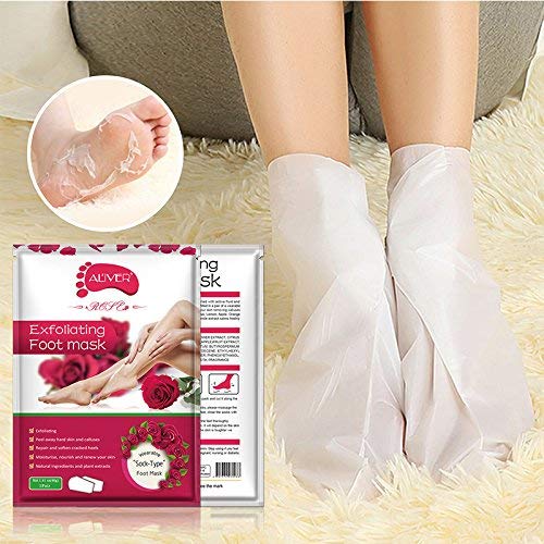 Paquete de 3 mascarillas exfoliantes para los pies, calcetines exfoliantes para los pies, callosidades, removedor de piel muerta, mascarilla exfoliante para los pies con aloe para pieles secas