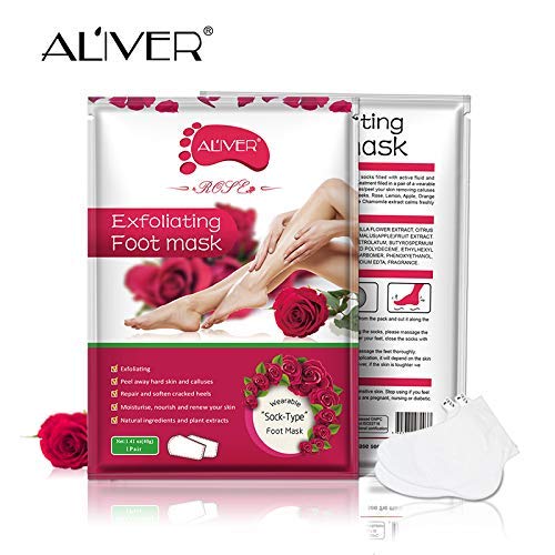 Paquete de 3 mascarillas exfoliantes para los pies, calcetines exfoliantes para los pies, callosidades, removedor de piel muerta, mascarilla exfoliante para los pies con aloe para pieles secas
