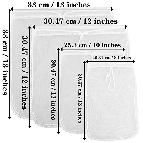 Paquete de 4 bolsas de leche reutilizables Elcoho de nailon lavable para preparar café frío, té, cerveza, zumo de cerveza, malla de nailon fino, 4 tamaños