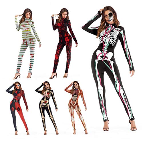 para Mujer De Halloween Cosplay De Impresión En 3D del Esqueleto del Cráneo Body Stretch Flaco Enteros En General Mono