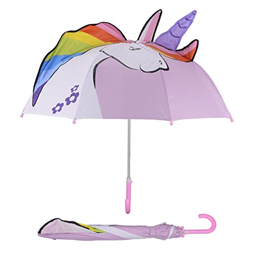 Paraguas con diseño de unicornio colorido para niños con seguridad abierta y cerrada fuerte, liviano para la escuela y viajes, genial idea para regalo de Micaddy | 3-7 años
