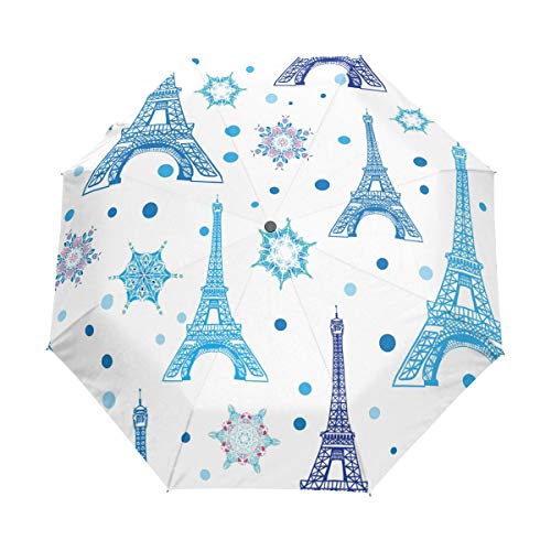 Paraguas de la torre Eiffel de París para mujer y hombre, cierre automático, tamaño pequeño, plegable, 3 unidades
