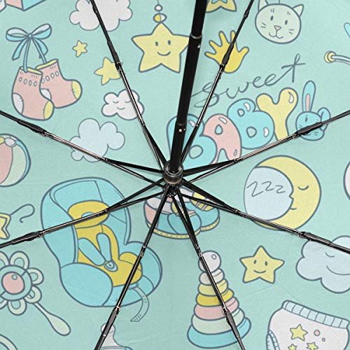Paraguas para Mujer Lindo Elegante Cochecito de bebé Señora Portátil Compacto Paraguas Plegable Protección contra Rayos UV A Prueba de Viento Viaje al Aire Libre Mujeres para Mujer Golf para