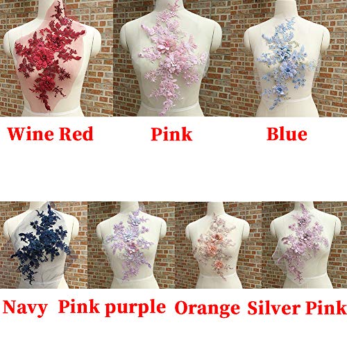 Parche floral bordado de encaje para costura y accesorios de manualidades Tamaño libre rojo vino