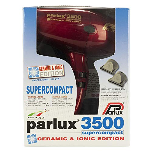 Parlux 3500 Super Compact Secador de pelo de cerámica con iones, 2000 W, Rojo