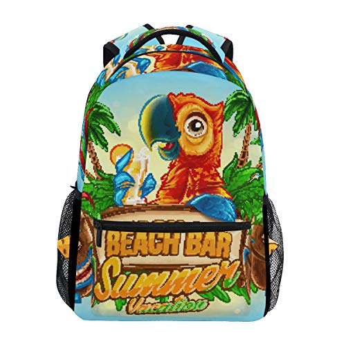 Parrot Beach Bar verano vacaciones escuela mochila gran capacidad lona mochila mochila mochila mochila casual viaje mochila para niños adultos adolescentes mujeres hombres