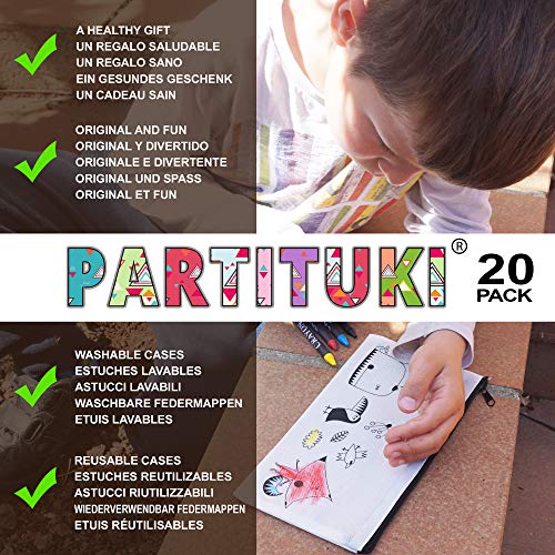 Partituki 20 Estuches Infantiles para Colorear, 20 Sets de 5 Ceras de Colores y una Guirnalda (Color Aleatorio) de 20 m. Detalle Ideal para Regalos de Fiestas de Cumpleaños Infantiles