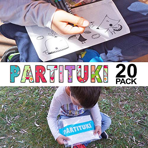 Partituki 20 Estuches Infantiles para Colorear, 20 Sets de 5 Ceras de Colores y una Guirnalda (Color Aleatorio) de 20 m. Detalle Ideal para Regalos de Fiestas de Cumpleaños Infantiles