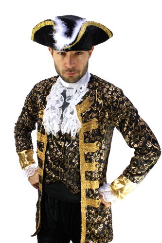 Party/Fancy Dress/Halloween Men Costume Baroque Pirate Aristocrat Lord Privateer Buccaneer Nobleman Size M/48 (EU)/38 (UK)/38 (US) (peluca)