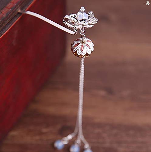 Paso rojo horquilla horquilla antigua Hanfu plato borla para el cabello tiara larga horquilla accesorios para el cabello disfraz super clip de hadas quema azul plata) TP