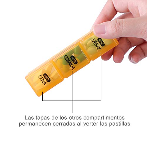 Pastillero Semanal 3 Tomas Español - Organizador de Medicamentos, con 21 Compartimentos (21 Compartimentos, Español)