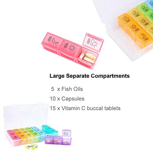 Pastillero Semanal 3 Tomas, Opret Dosificador de Comprimidos Grande 7 Dias Pastillero Diario de Viaje