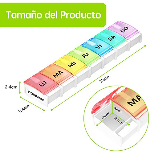 Pastillero Semanal Español 7 Dias - Organizador de Medicamentos 1 toma diaria con 7 Compartimentos