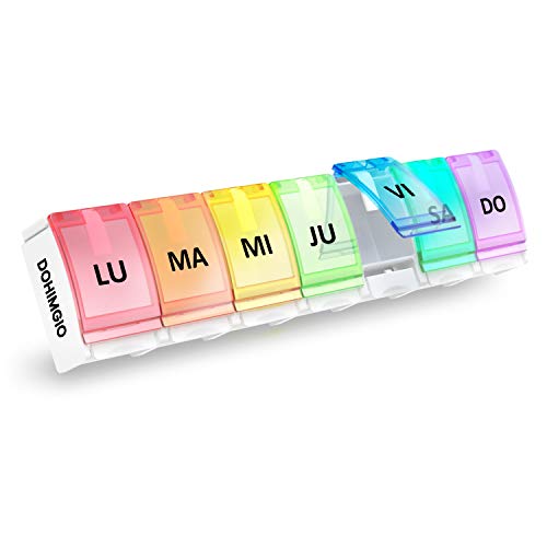 Pastillero Semanal Español 7 Dias - Organizador de Medicamentos 1 toma diaria con 7 Compartimentos