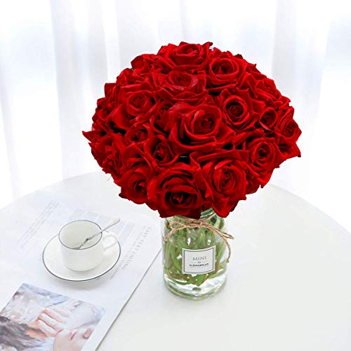 Pauwer Flores Artificiales Deco Flores Falsas Rosas de Seda Plástico 2 Piezas 18 Cabezas Ramo de Novia para el Jardín de su Casa Arreglo Floral