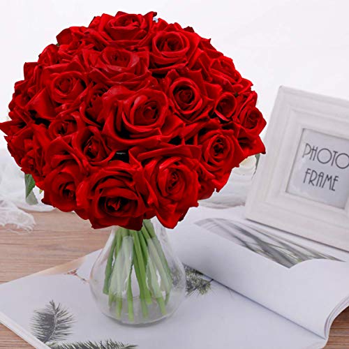 Pauwer Flores Artificiales Deco Flores Falsas Rosas de Seda Plástico 2 Piezas 18 Cabezas Ramo de Novia para el Jardín de su Casa Arreglo Floral