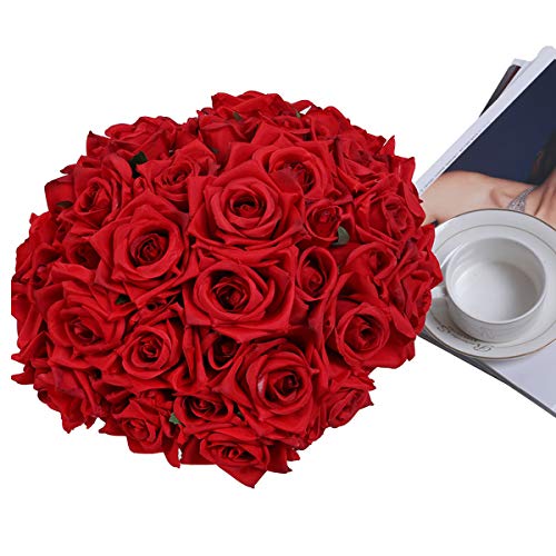 Pauwer Flores Artificiales Deco Flores Falsas Rosas de Seda Plástico 2 Piezas 18 Cabezas Ramo de Novia para el Jardín de su Casa Arreglo Floral