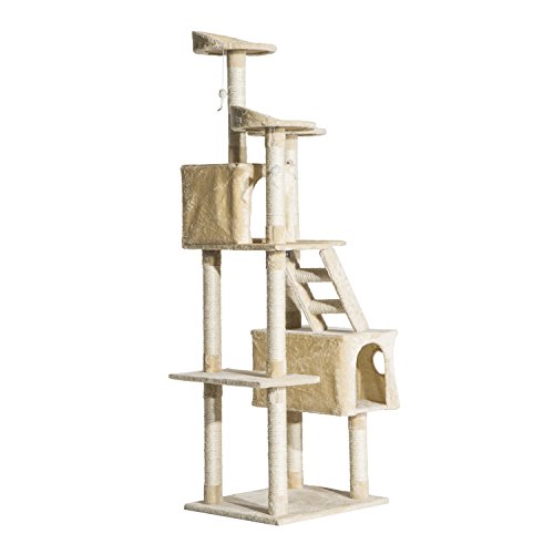 Pawhut Rascador Gato Altura 180x60x50cm Arbol Poste Gato Arañar Centro Actividad Beige