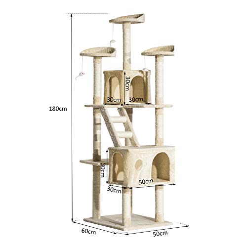Pawhut Rascador Gato Altura 180x60x50cm Arbol Poste Gato Arañar Centro Actividad Beige