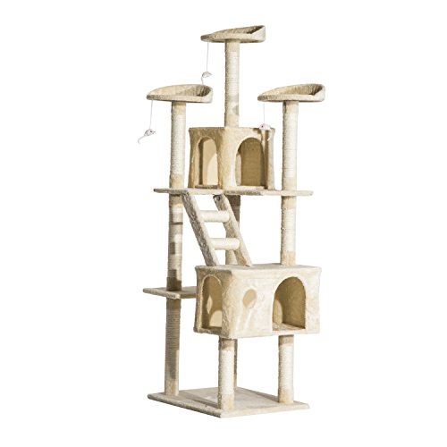 Pawhut Rascador Gato Altura 180x60x50cm Arbol Poste Gato Arañar Centro Actividad Beige